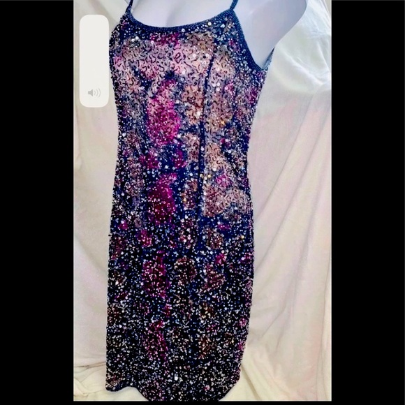 Y2K Adrianna Papell Hand Beaded Sequin Dress Cocktail Prom Sleeveless Midi 10 - Picture 5 of 16